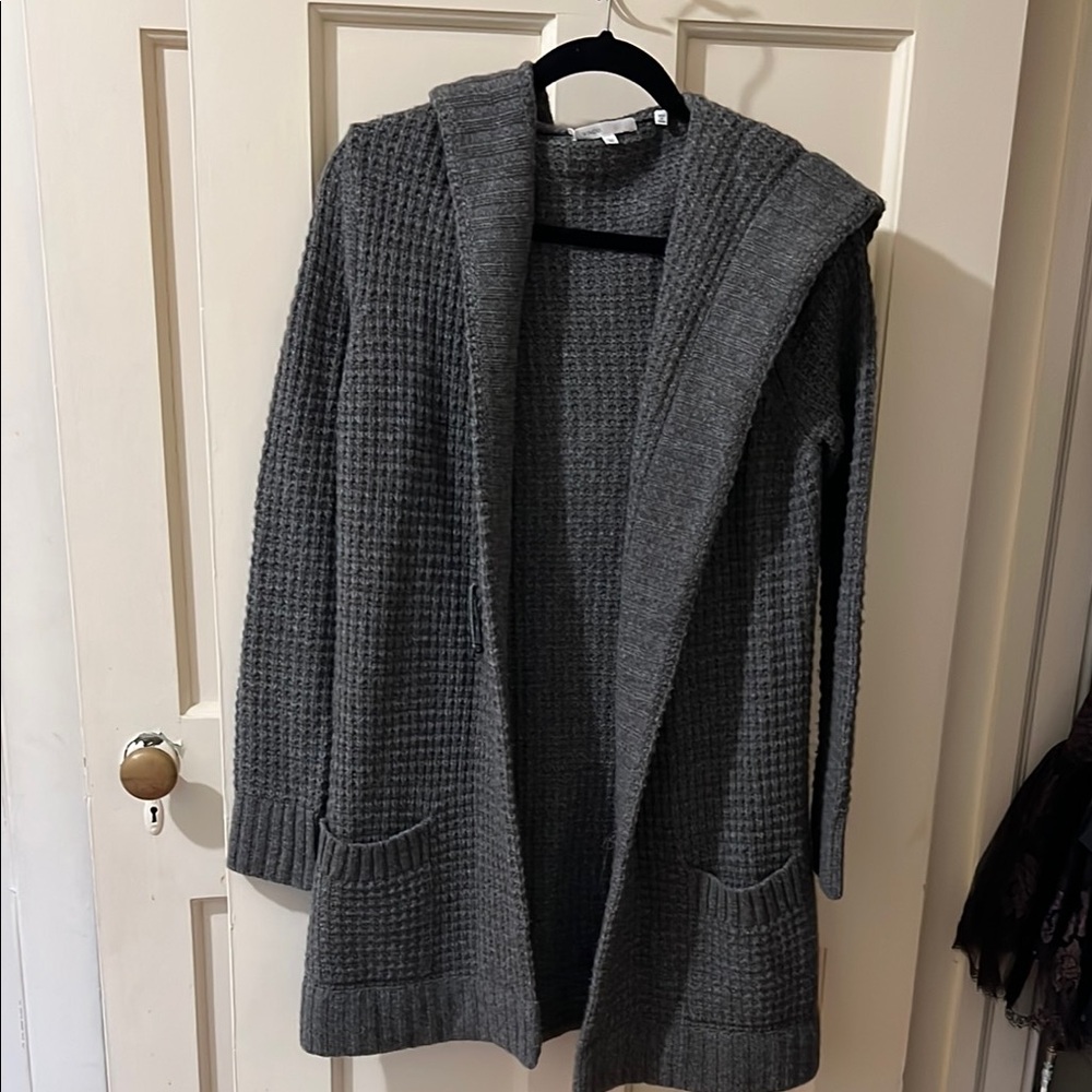 VINCE Gray Hooded Knit Sweater